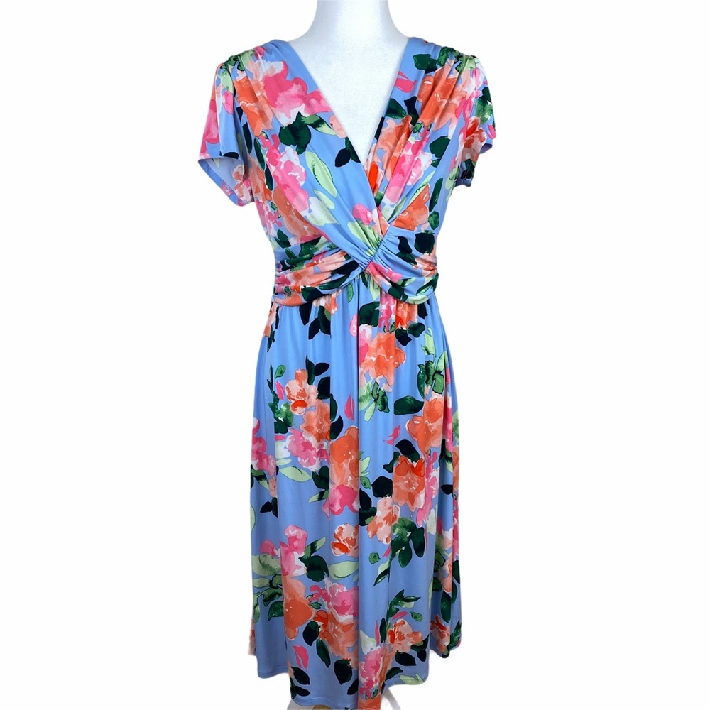 Vince Camuto Blue Floral Midi Dress Size 14